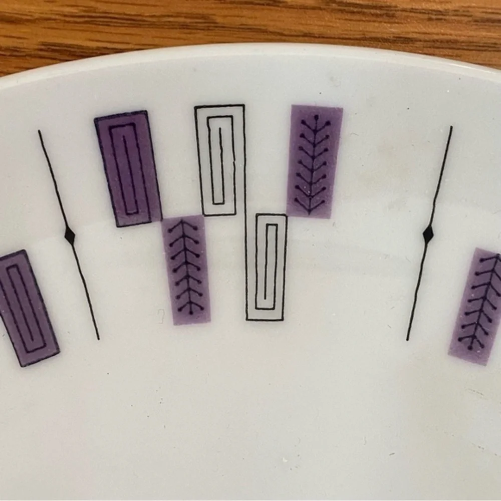 Crate&Barrel Mid Century Modern White Purple Fine China Dinnerware NWOT